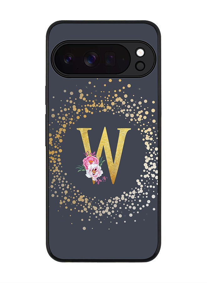 For Google Pixel 10 Pro Case,Slim fit Camera Protection, Shockproof Thin Phone cover  - Custom Monogram Floral - W  (Grey )